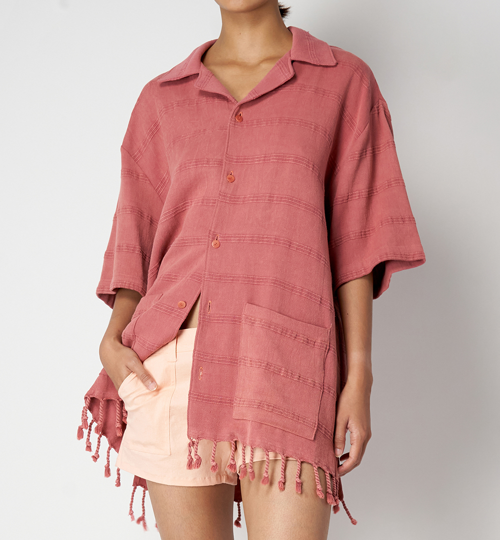 Paradised Wylie Shirt in brick stonewashed Turkish towel